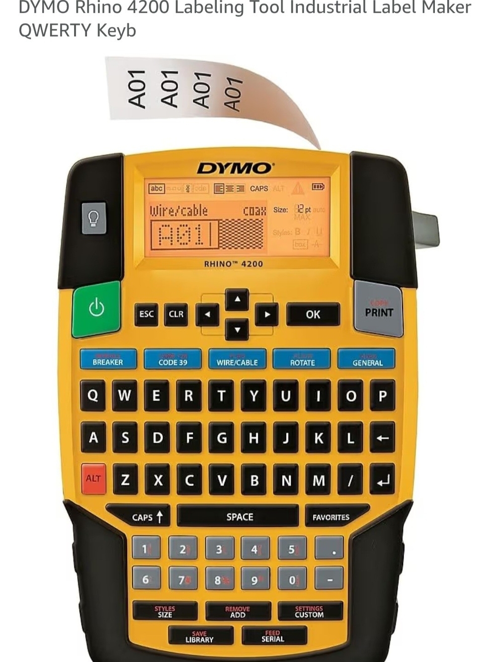 Dymo Rhino 4200 Label Maker in Yellow and Black